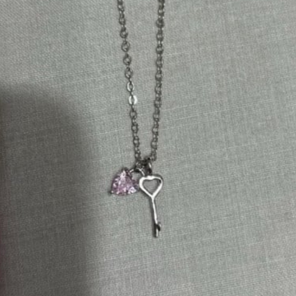 Pink Heart and Key Necklace